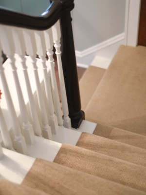 beige wool staircase runners and painted steps with black banister www.homewithkeki.com
