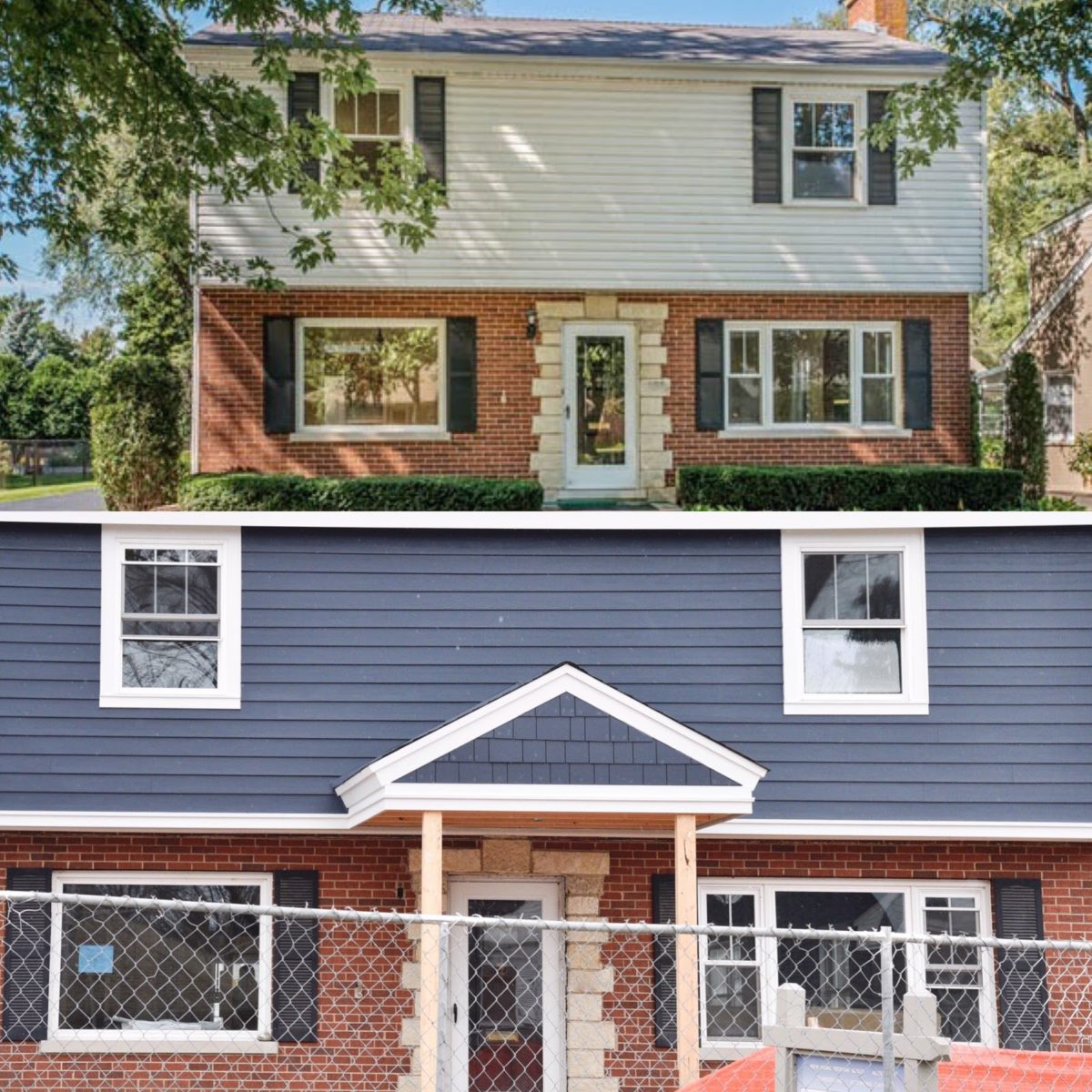 Exterior house color schemes with brick painting home design. Picking Blue Exterior Siding with Red Brick - Home with Keki