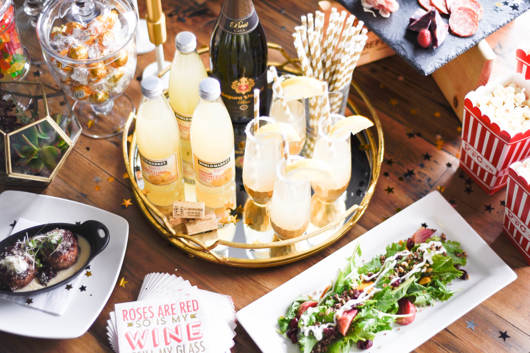 Oscar season is here and hosting a party can be easy, it's all about displaying those drinks and treats, some candy and champagne does the trick. find out more at www.homewithkeki.com