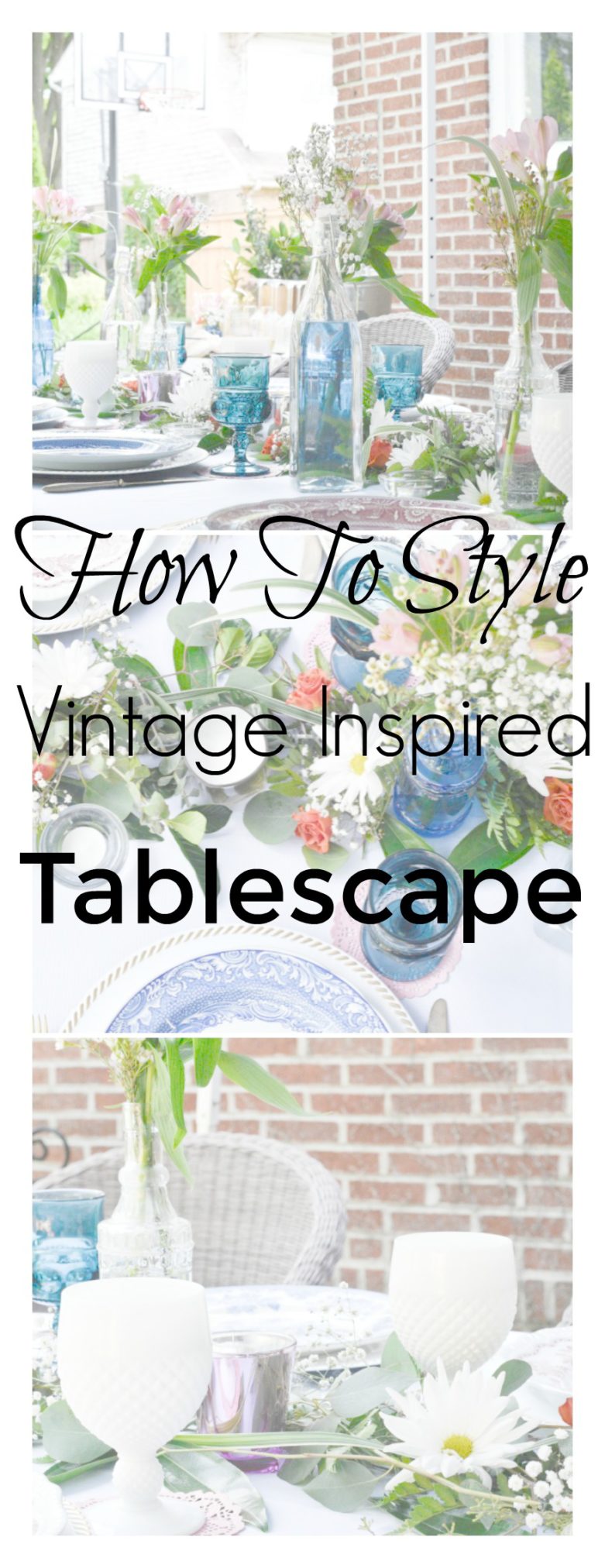 Hosting a ladies brunch or a vintage inspired party, here are tips on how to style a vintage inspired tablescape, see more at www.homewithkeki.com #vintage #tablescape #summerparties