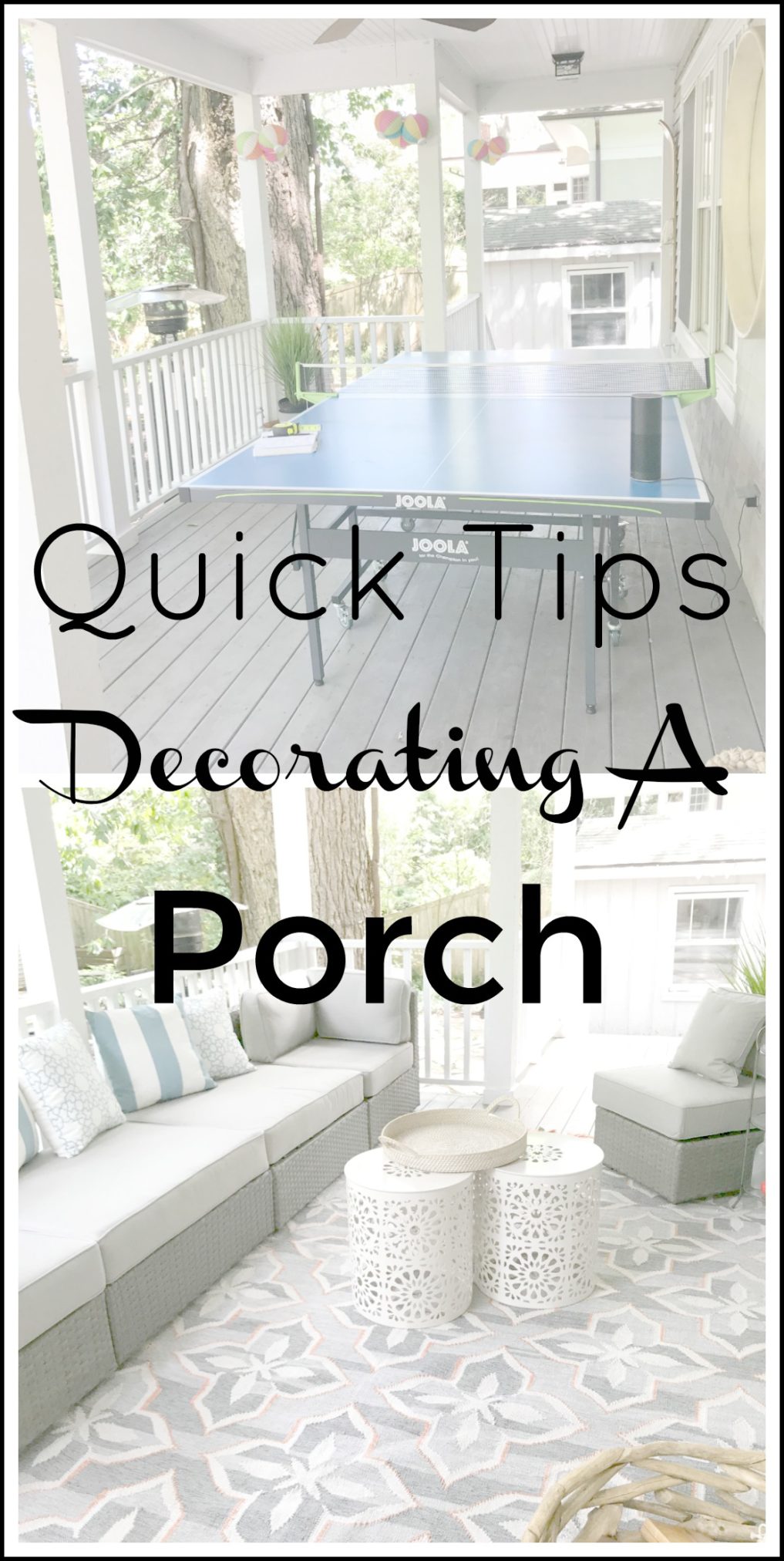 Tips and ideas on how to design and style a backyard porch without blocking your view and creating an outdoor oasis is on the blow wwww.homewithkeki.com #interiordesign #outdoorliving #porchdesigns