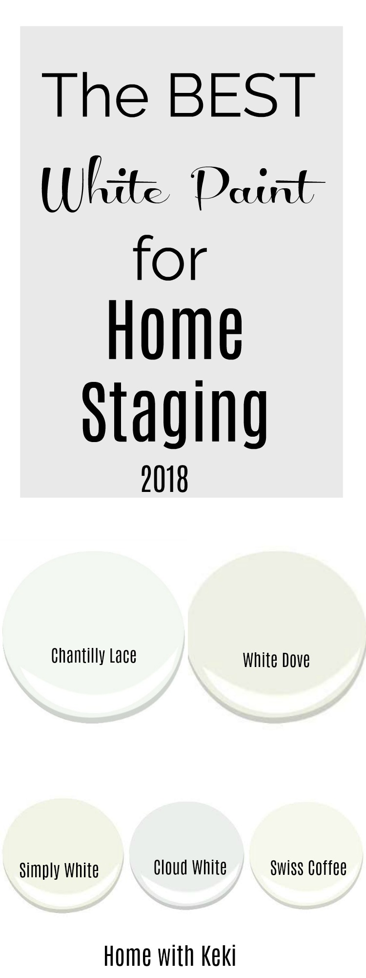 Sharing my top white paint colors for home staging in 2018, also great colors if you aren't staging cause white is the new gray. for more visit www.homewithkeki.com #whitepaint #paint #homestaging