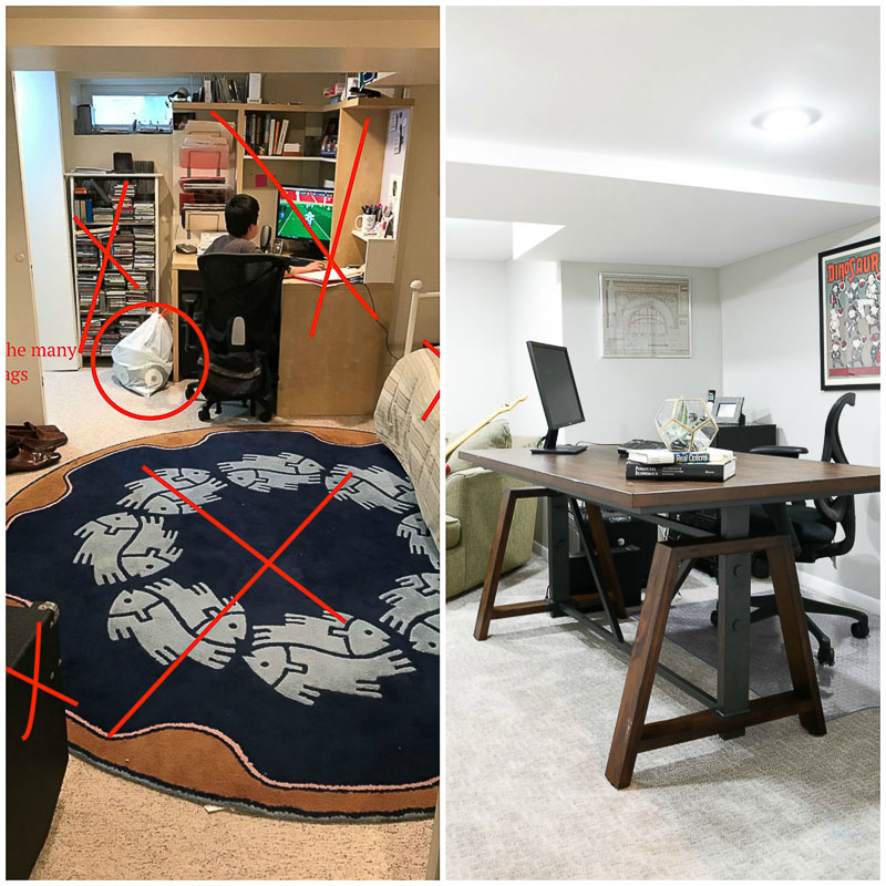 How I transformed our basement in to a teen hangout room and created a home office for my husband during the one room challenge is on the blog, for more visit www.homewithkeki.com #oneroomchallenge #teenroom #homeoffice Sherwin-Williams Derbyshire Green, Sherwin-Williams Repose Gray