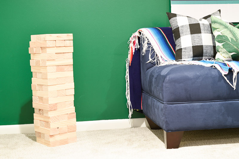 How I transformed our basement in to a teen hangout room and created a home office for my husband during the one room challenge is on the blog, for more visit www.homewithkeki.com #oneroomchallenge #teenroom #homeoffice Sherwin-Williams Derbyshire Green, Sherwin-Williams Repose Gray