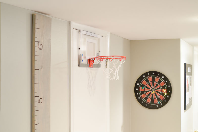 How I transformed our basement in to a teen hangout room and created a home office for my husband during the one room challenge is on the blog, for more visit www.homewithkeki.com #oneroomchallenge #teenroom #homeoffice Sherwin-Williams Derbyshire Green, Sherwin-Williams Repose Gray