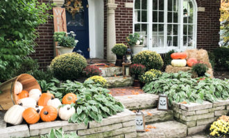 orange pumpkins cream pumpkins front door #falldecorations #fall #pumpkins