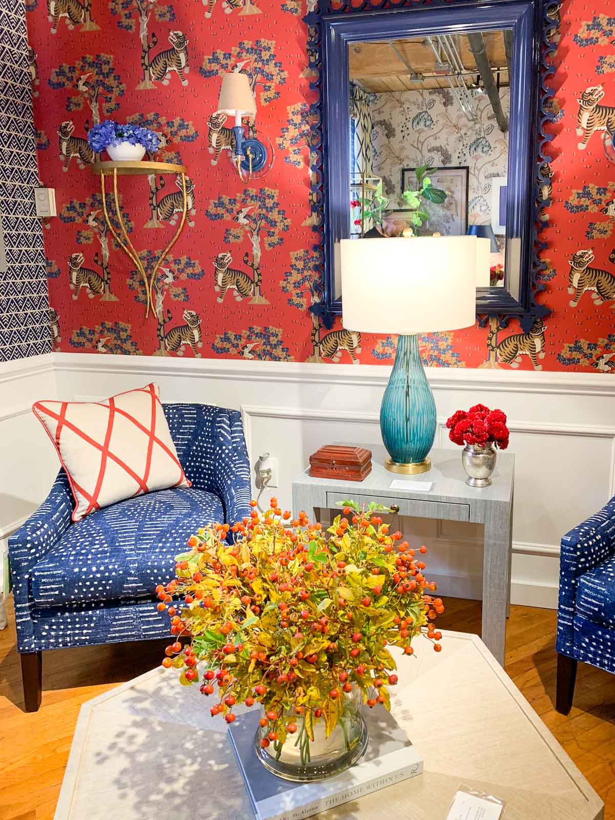 blue and white side chairs #interiors #livingrooms