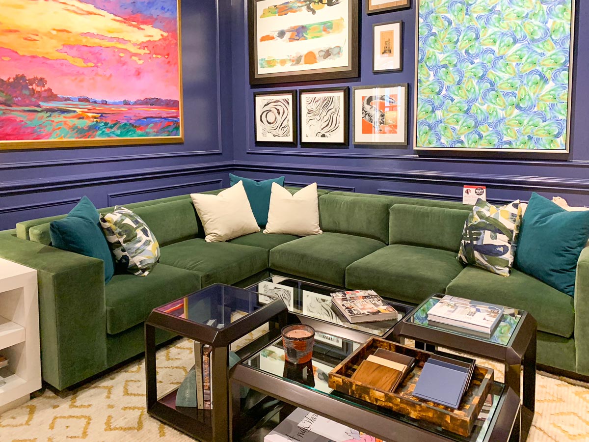 blue walls green sofa #interiors #livingrooms