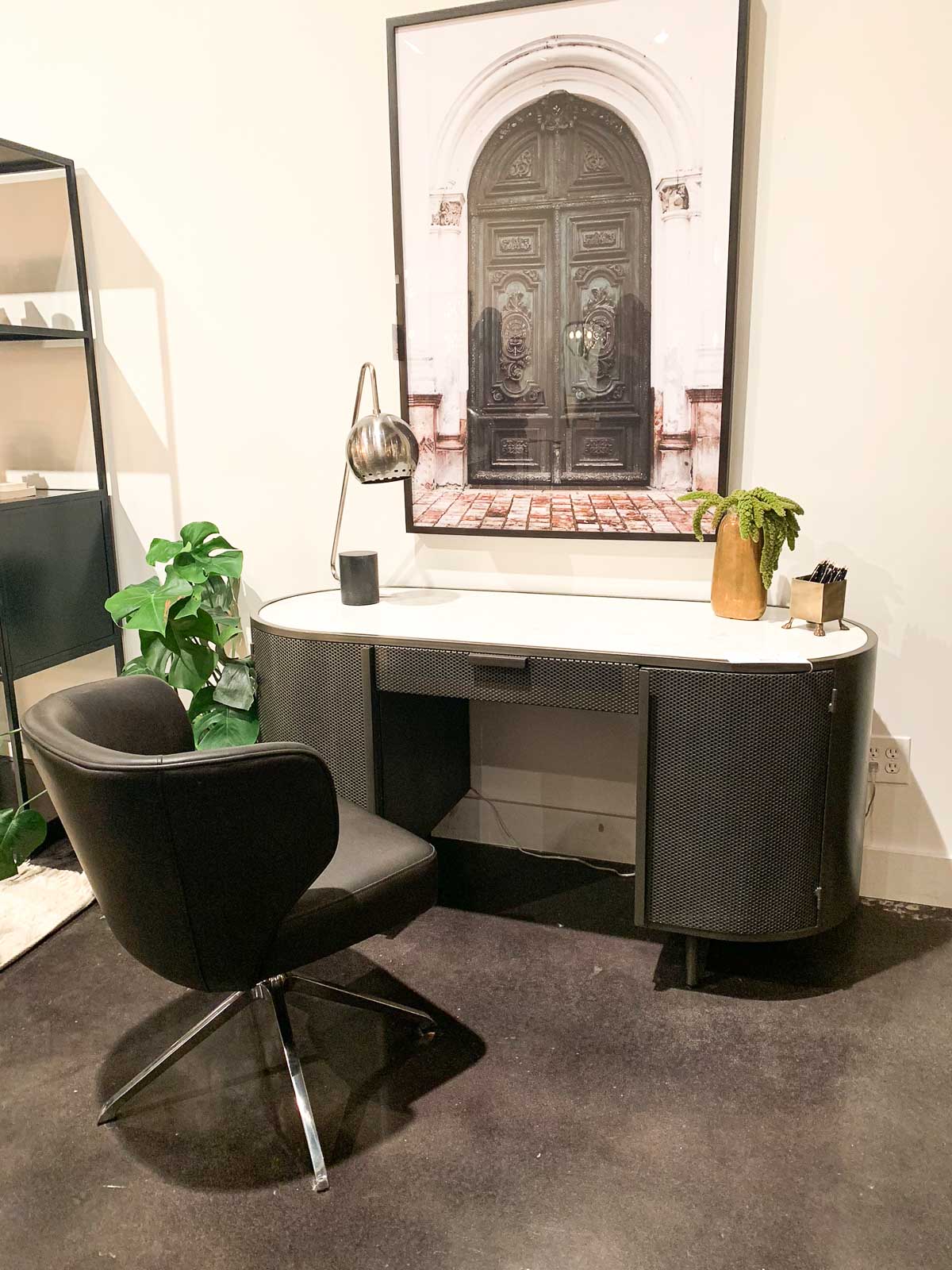 black leather desk chair #interiors #livingrooms