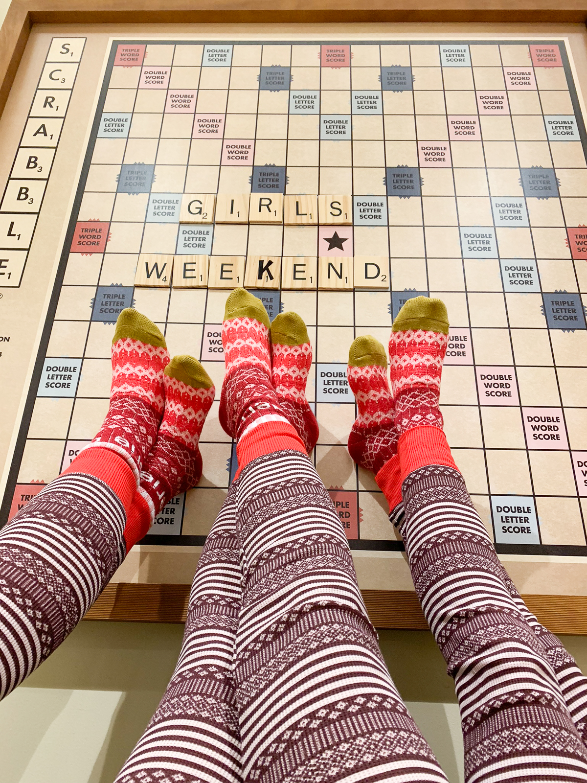 red pajamas scrabble board