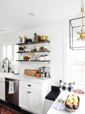 quartz kitchen white kitchen open shelves #design #kitchendesign
