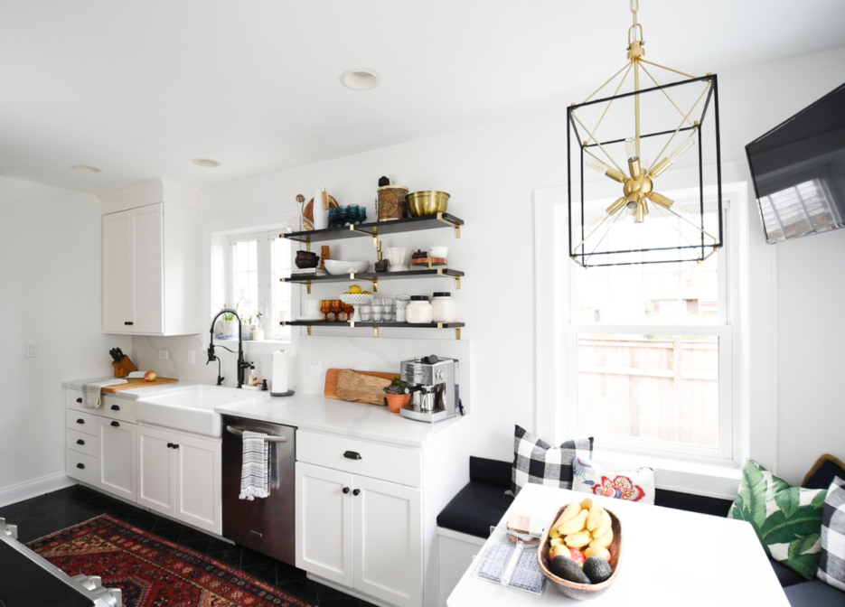 quartz kitchen white kitchen open shelves #design #kitchendesign