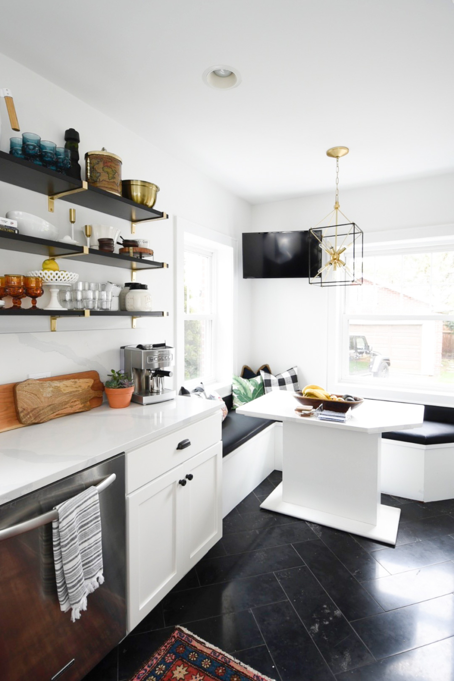 quartz kitchen white kitchen open shelves #design #kitchendesign