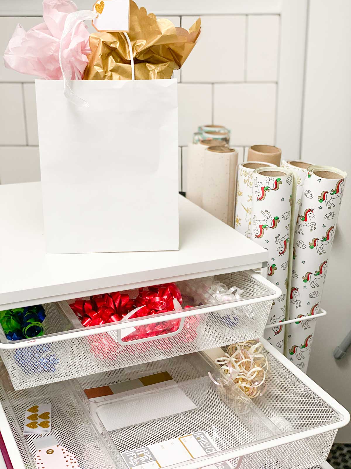 Simple Gift Wrap Storage Stations